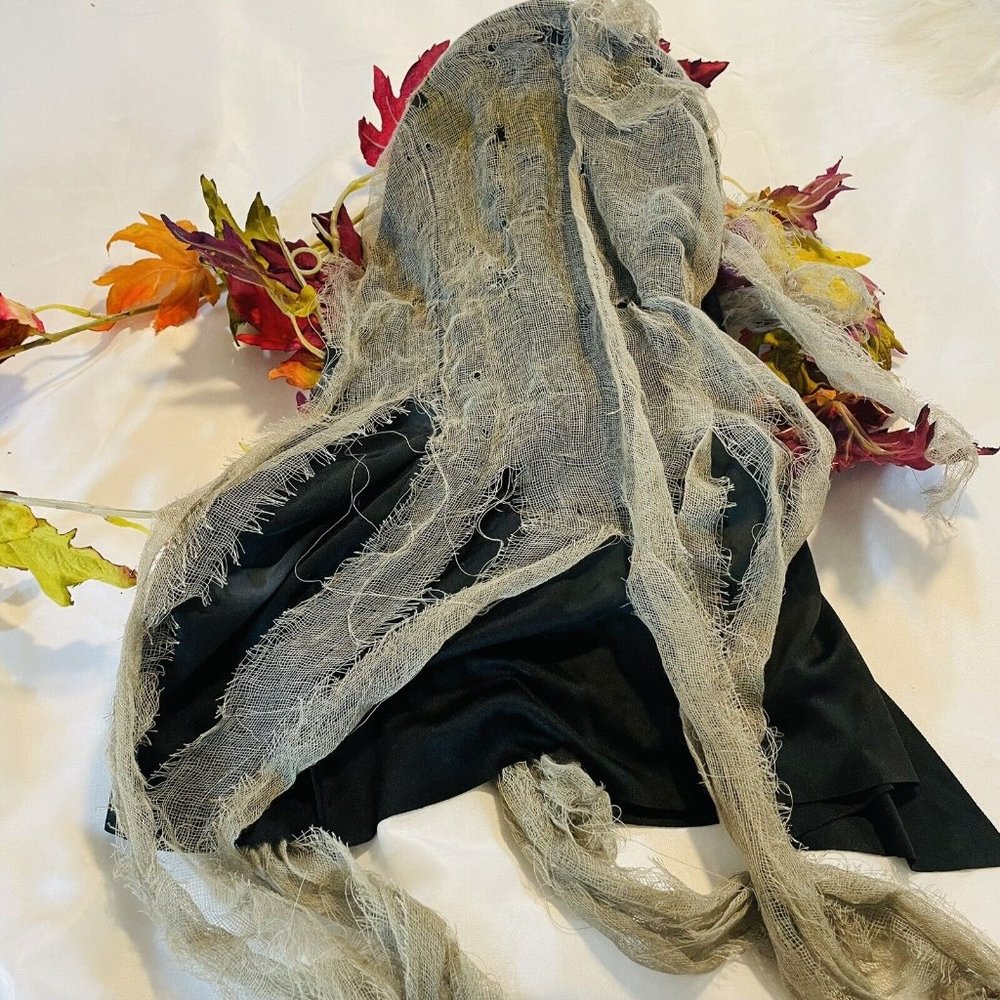 Fun World Zombie Monster Halloween Costume Mask Black Hood & Gray Decaying Cloth - Picture 5 of 10
